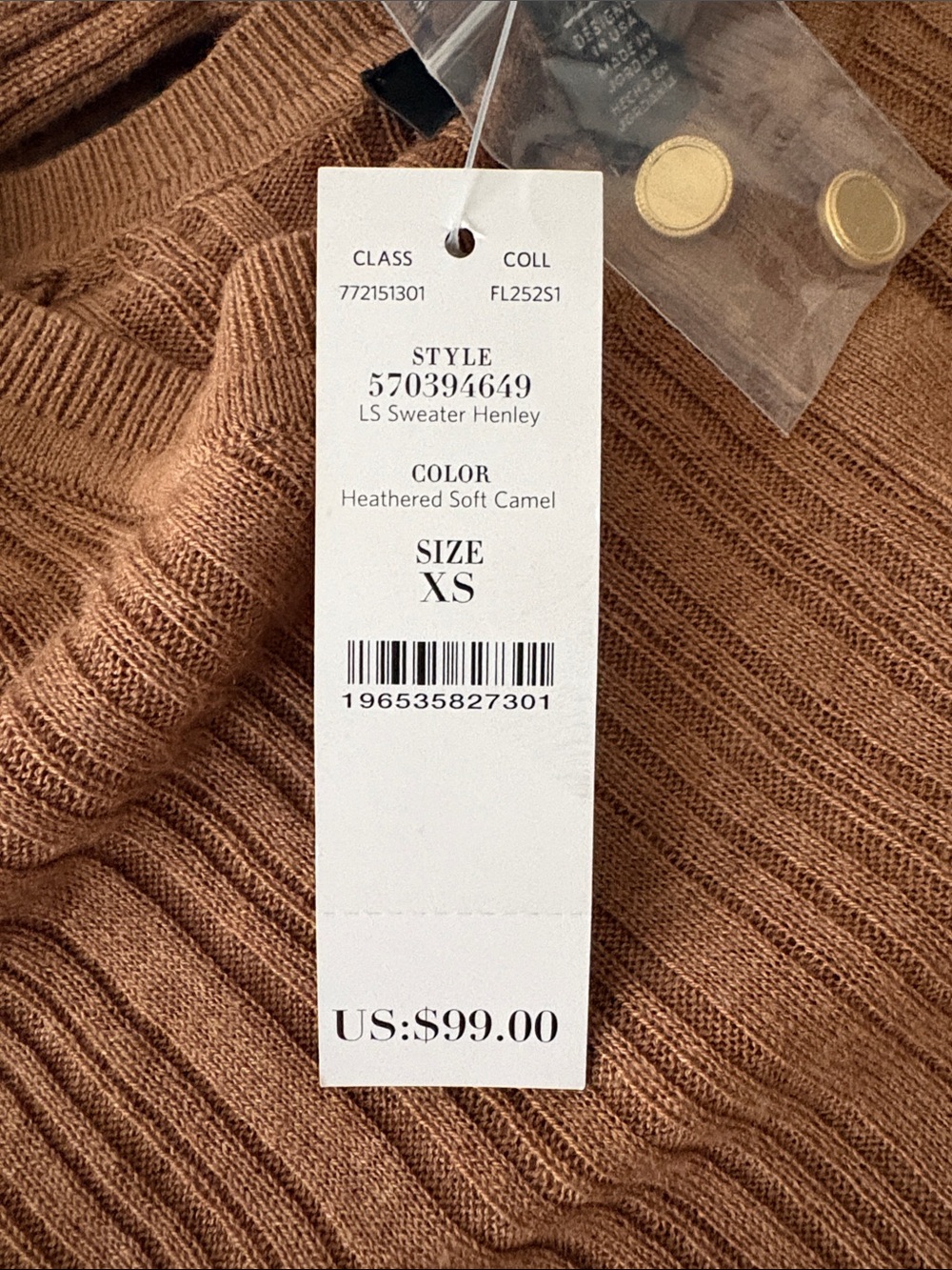 White House Black Market Ribbed Button Front Sweater in Brown Size XS NWT - Picture 9 of 9